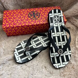 Tory Burch Black and White Flip Flops